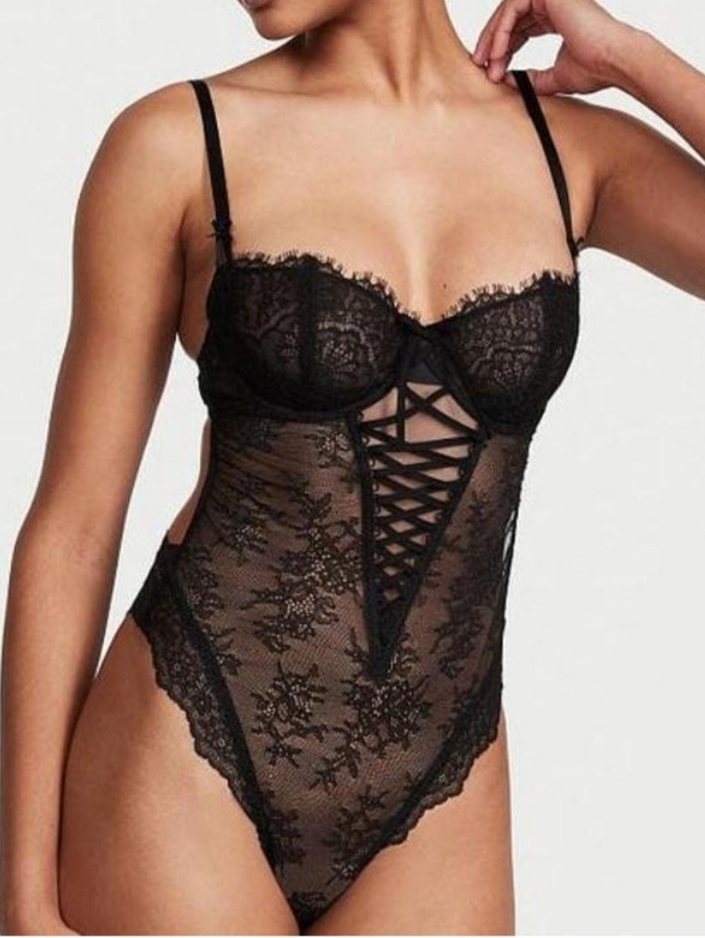 Victoria's Secret Unlined Wicked Lace Up Teddy, Women's Medium - Picture 1 of 5